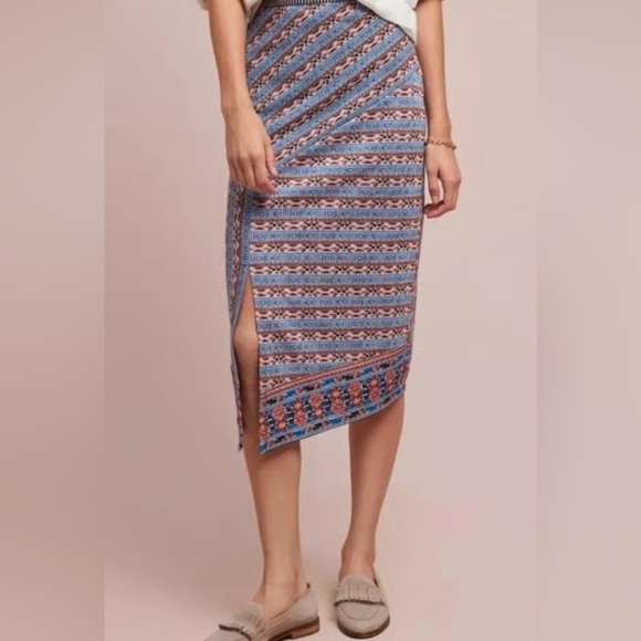 Anthropologie Dresses & Skirts - Anthropologie Akemi and Kin Blue and Red Patterned Asymmetrical Pencil Skirt